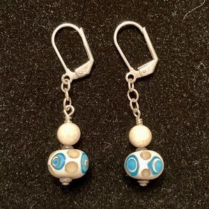 Handmade lamp work beads pierced earrings 1.5”L